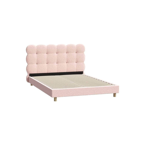 Bed Frame Tufted Bedhead Boucle Fabric Pink