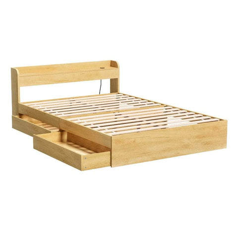 Bed Frame with Charging Ports and 2 Drawers