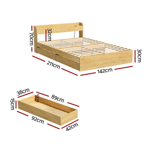 Bed Frame with Charging Ports and 2 Drawers