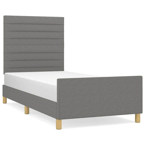 Bed Frame with Headboard Dark Grey King Single Size Fabric