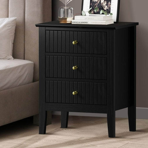 Bedside Table 3 Drawers Side End Nightstand