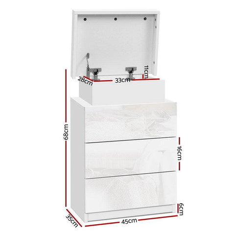 Bedside Table LED 3 Drawers - COLEY White