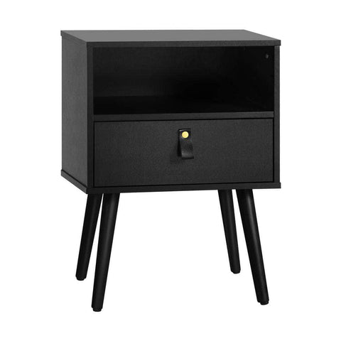 Bedside Tables Side Table Drawer Storage Cabinet w/ Leather Handle Black