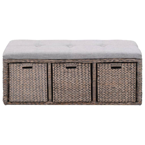 Bench with 3 Baskets Seagrass Grey