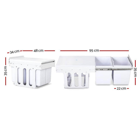 Pull Out Bin Kitchen Double Basket 2X15L White