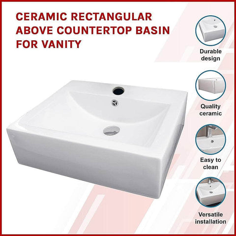 Ceramic Rectangular Above Countertop Basin For Vanity