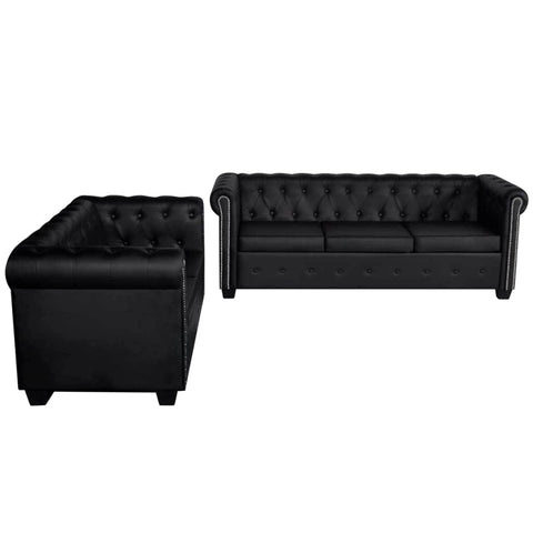 Chesterfield 2-Seater and 3-Seater Artificial Leather Black