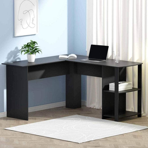 Computer Desk Shelf L-Shape Black 136Cm
