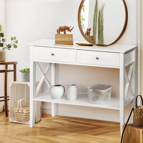 Console Table 2 Drawers 100Cm White Chole