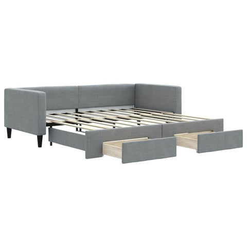 Daybed with Trundle and Drawers Light Grey Fabric Single Size