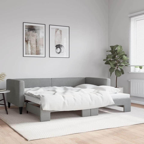 Daybed with Trundle Light Grey Fabric Single Size