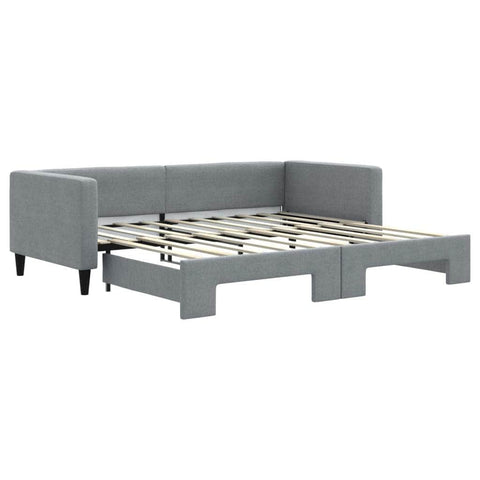 Daybed with Trundle Light Grey Fabric Single Size
