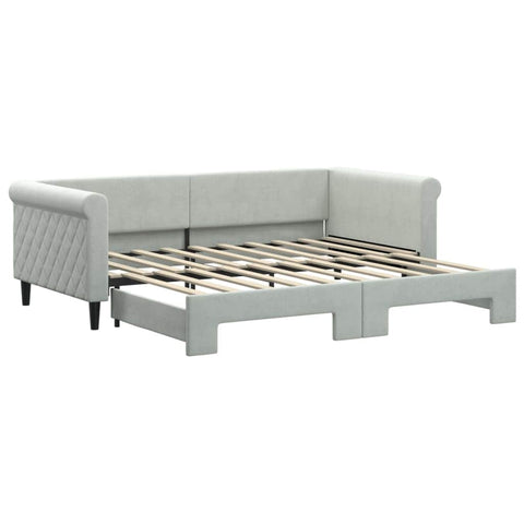Daybed with Trundle Light Grey Velvet Single Size