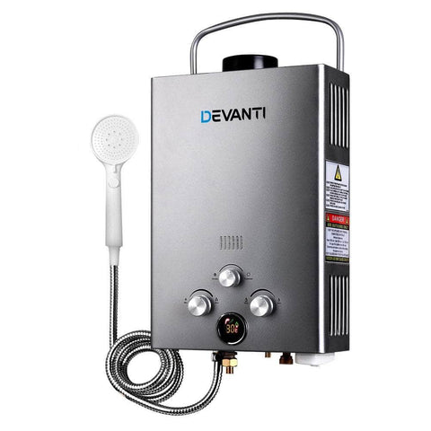 Portable Gas Water Heater 8L/Min Lpg System Grey