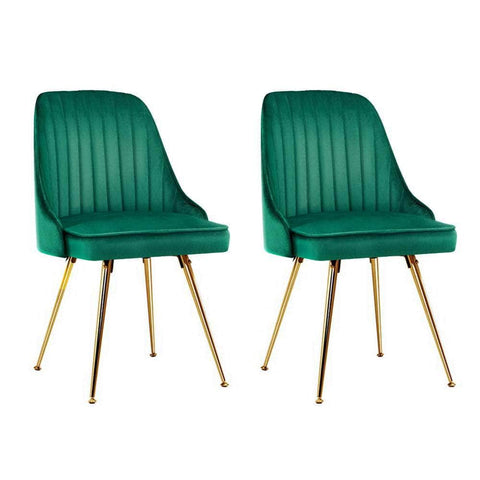 Dining Chairs Set Of 2 Velvet Channel Tufted Green