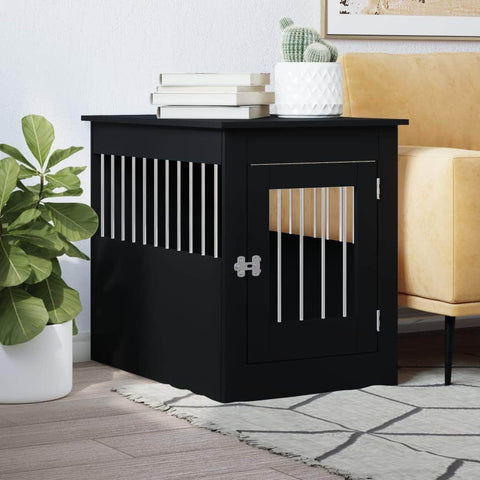 Dog Crate Furniture Engineered Wood Black/White