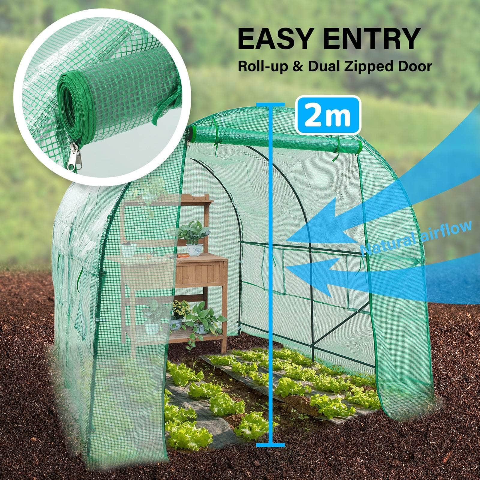 Dome Tunnel Hoop Polytunnel 3X2X2M Greenhouse Walk-In Shed Pe