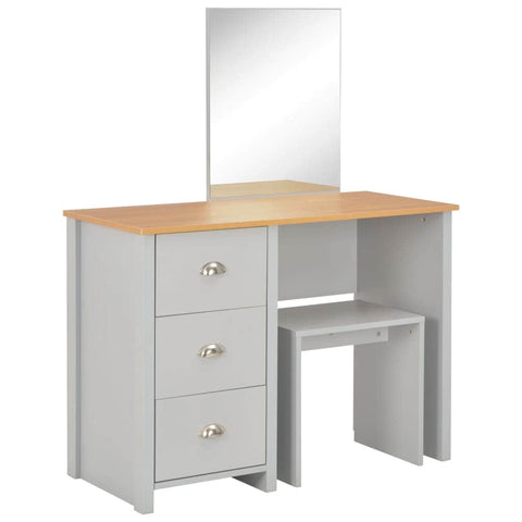 Dressing Table with Mirror and Stool Grey