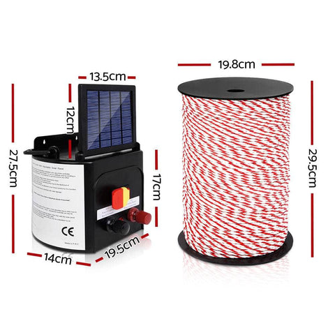 Fence Energiser 3Km Solar Powered Electric 500M Poly Rope