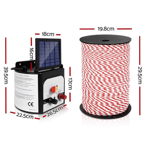 Fence Energiser 8Km Solar Powered Electric 500M Poly Rope