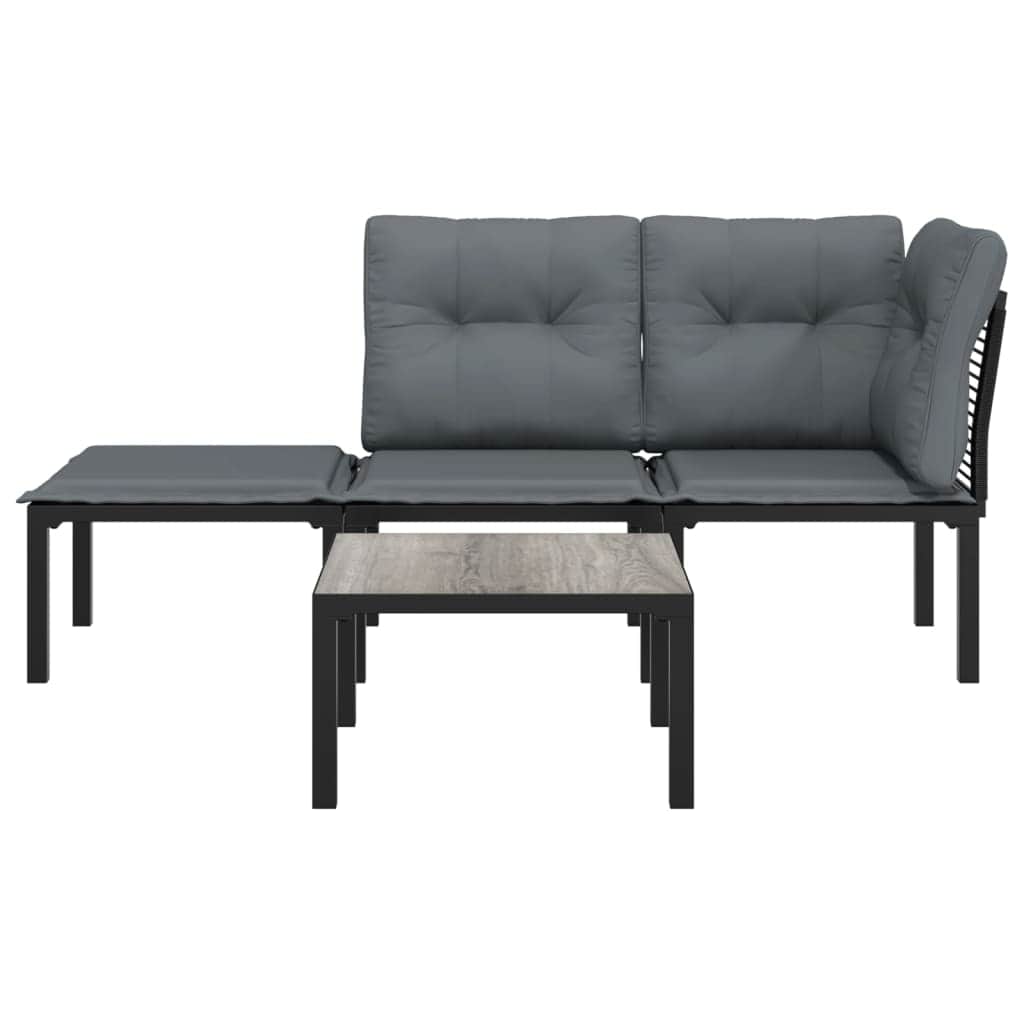 Elegant 4-Piece Poly Rattan Garden Lounge Set in Black & Grey