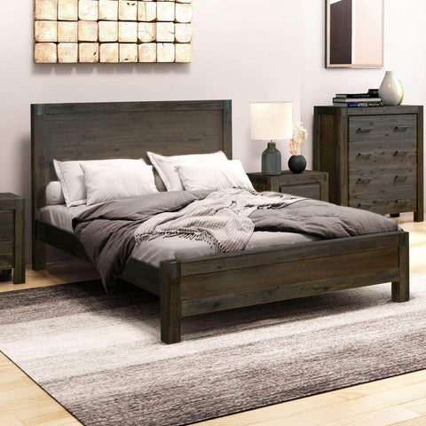 Elegant King Bed Frame in Solid Acacia Wood - Chocolate