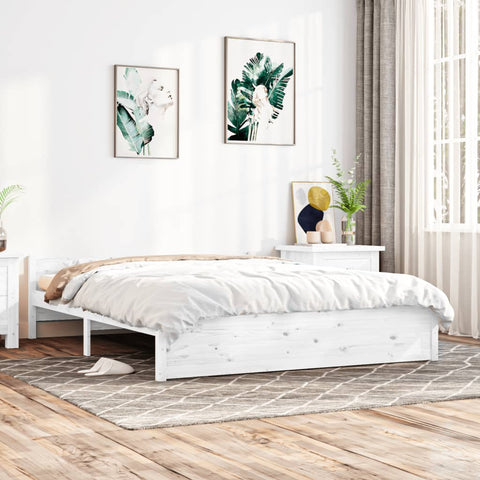 Elegant White Queen/King Single Solid Wood Bed Frame