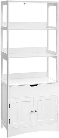 Floor Cabinet With Drawer 3 Open Shelves And Double Doors White