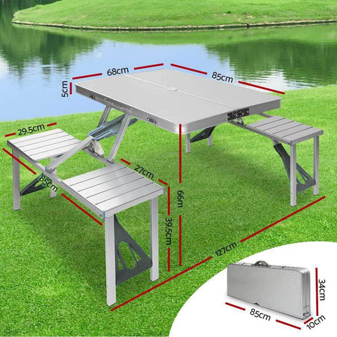 Folding Camping Table With Stools Set Portable Picnic Outdoor Garden Bbq Setting