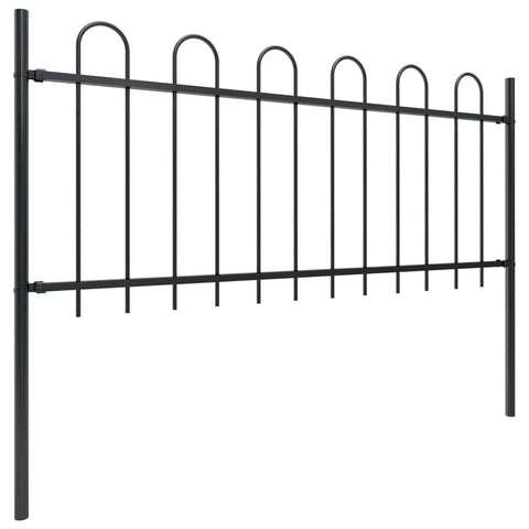 Garden Fence with Hoop Top Steel Durable Black