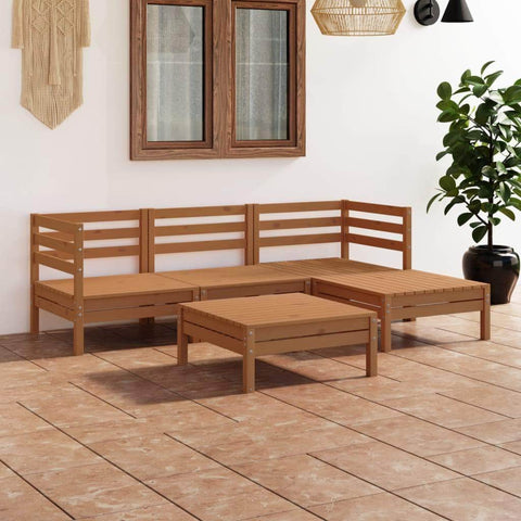 Garden Lounge Set 5 Piece Outdoor Solid Pinewood Honey Brown