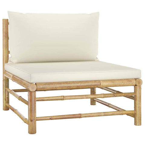Garden Middle Sofa with Cream White Cushions Bamboo