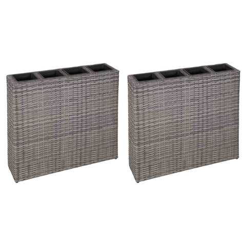 Garden Planter with 4 Pots 2 pcs Poly Rattan Grey