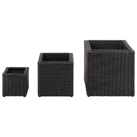Garden Square Rattan Planter Set 3 pcs Black