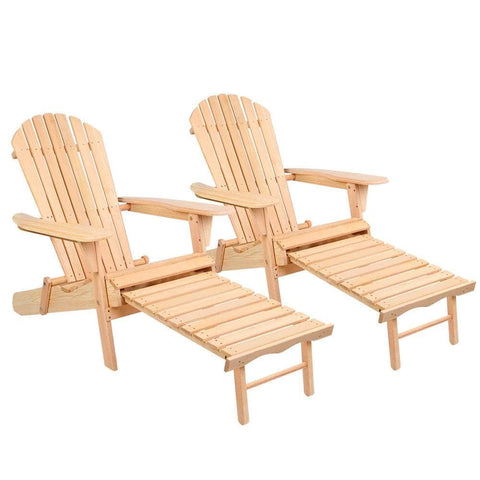 Outdoor Chairs Set - Natural Wood Sun Lounge