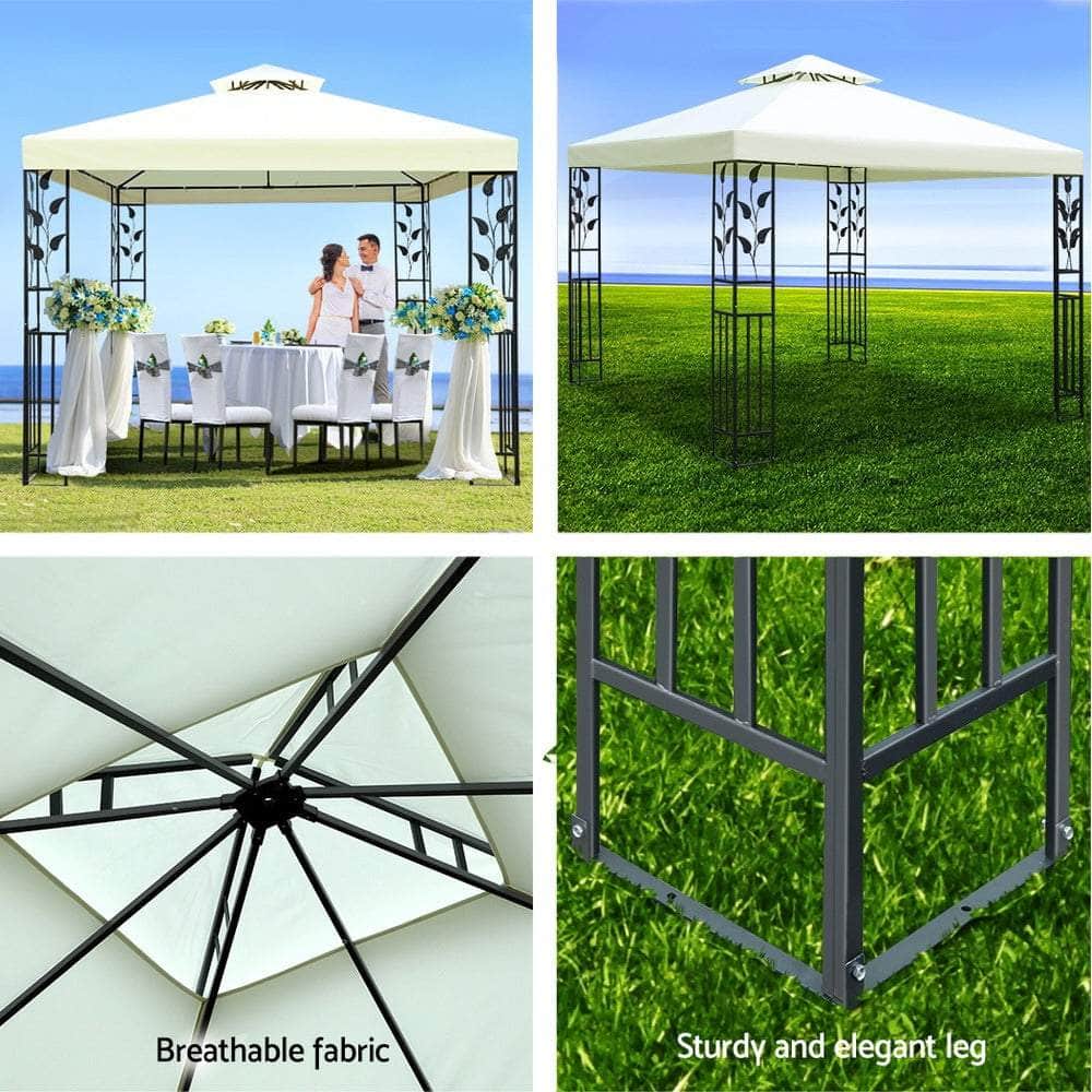 Gazebo 3x3m Party Marquee Outdoor Wedding Event Tent Iron Art Canopy White