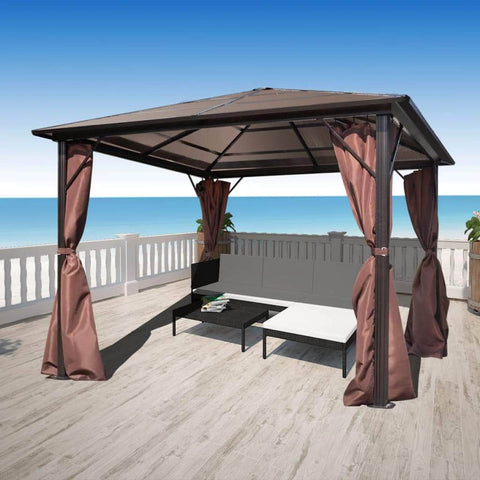 Gazebo with Curtain Brown Aluminium