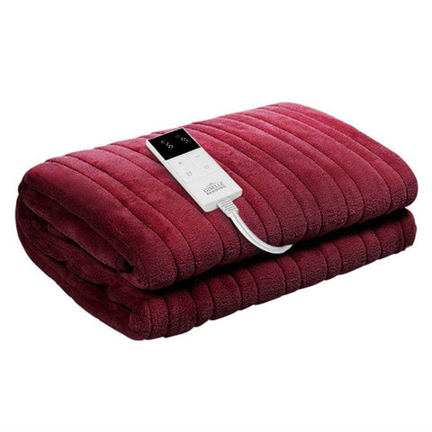 Electric Throw Rug Heated Blanket Fleece Red
