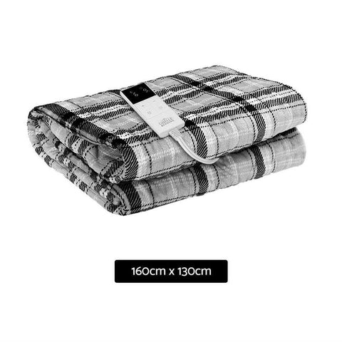 Electric Throw Rug Flannel Snuggle Blanket Washable Heated Grey & White