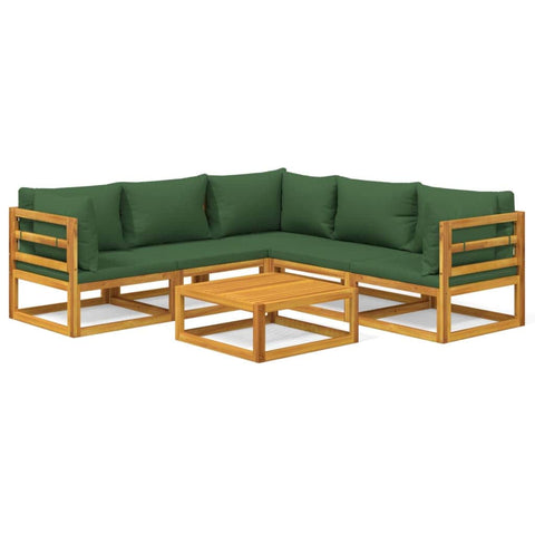 Green Garden Gala: 6-Piece Solid Wood Lounge Ensemble with Cushions