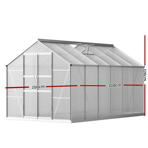 Greenhouse 3x2.5x2.26M Double Doors Aluminium Green House Garden Shed
