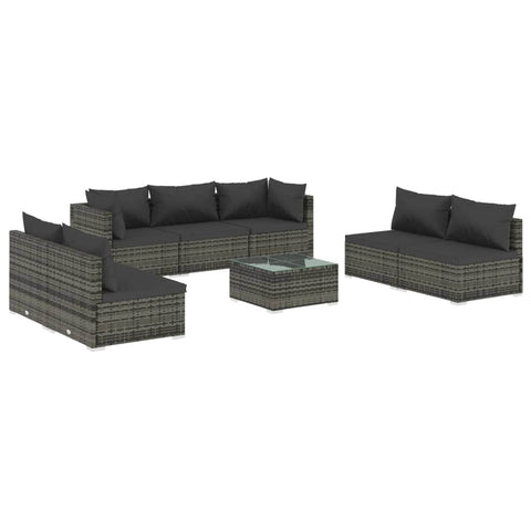 Grey Rattan : 8-Piece Garden Lounge Set with Plush Cushions