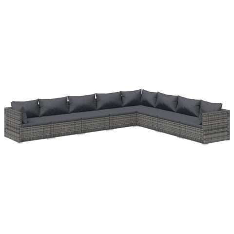 Grey Rattan Haven: 8-Piece Garden Lounge Set with Plush Cushions