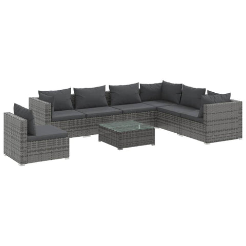 Grey Rattan Oasis: 8-Piece Garden Lounge Set with Plush Cushions for Ultimate Comfort