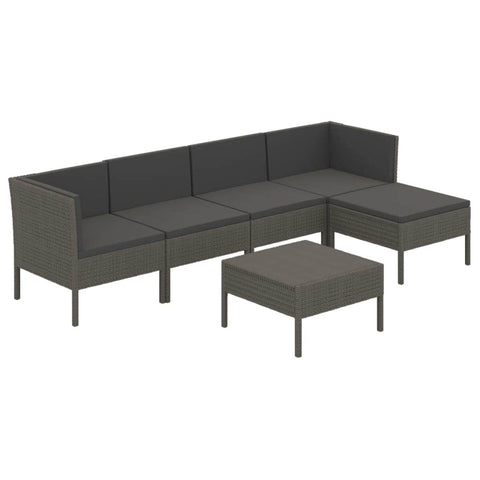 Grey Rattan Retreat: 6-Piece Garden Lounge Set with Plush Cushions