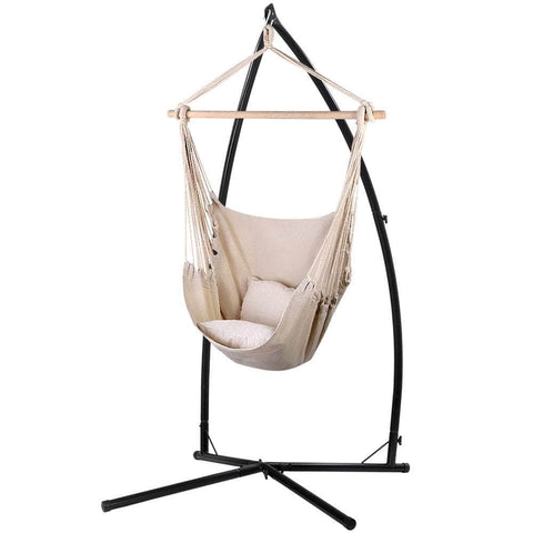 Hammock Chair Outdoor Camping Hanging With Steel Stand Cream