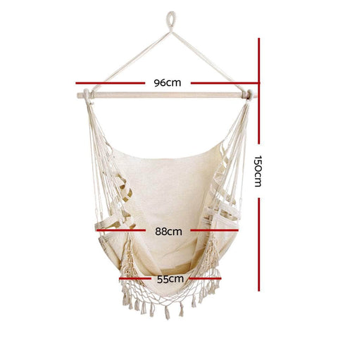 Hanging Hammock Chair Outdoor Swing Hammocks Tassel Cream