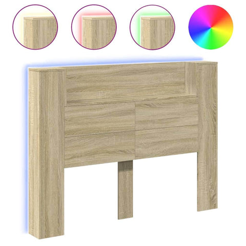 Headboard Cabinet with LED Sonoma Oak