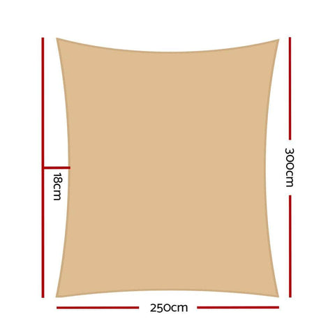 Shade Sail 2.5X3M Rectangle 280Gsm 98% Sand Shade Cloth