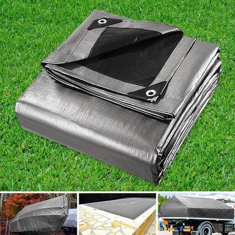 Instahut 3x3.6m Tarp Camping Tarps Poly Tarpaulin Heavy Duty Cover 180gsm Silver